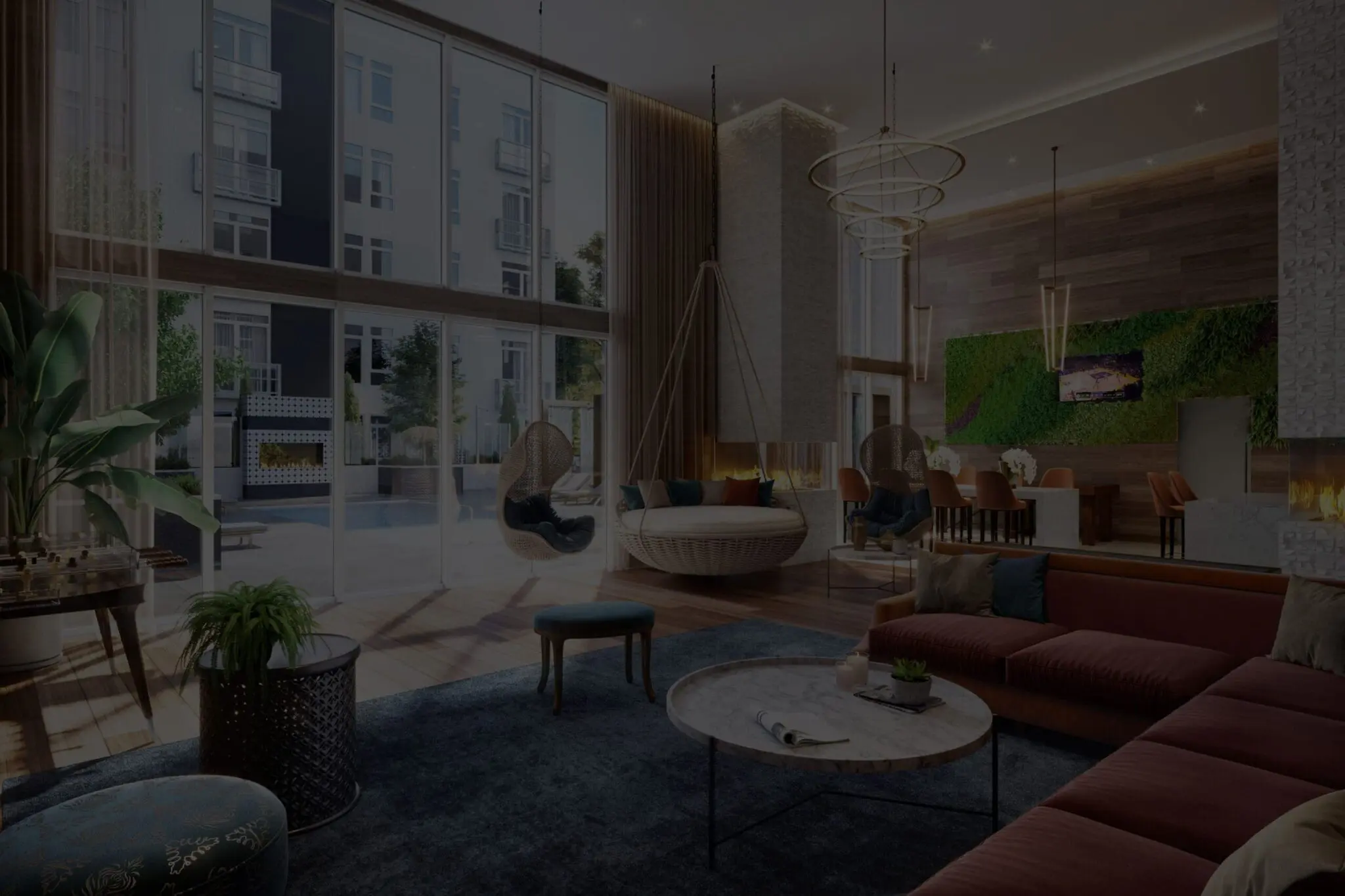 Stylish resident lounge at Mill Creek apartment community with modern amenities & upscale multifamily investment appeal.